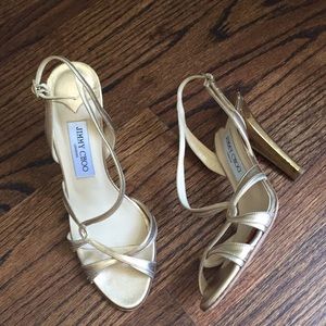Jimmy Choo London Gold Sandals Shoes Heels 39